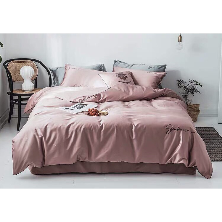 Bộ Chăn Ga Gối Tencel Lụa Cao Cấp - Hồng Vỏ Đỗ