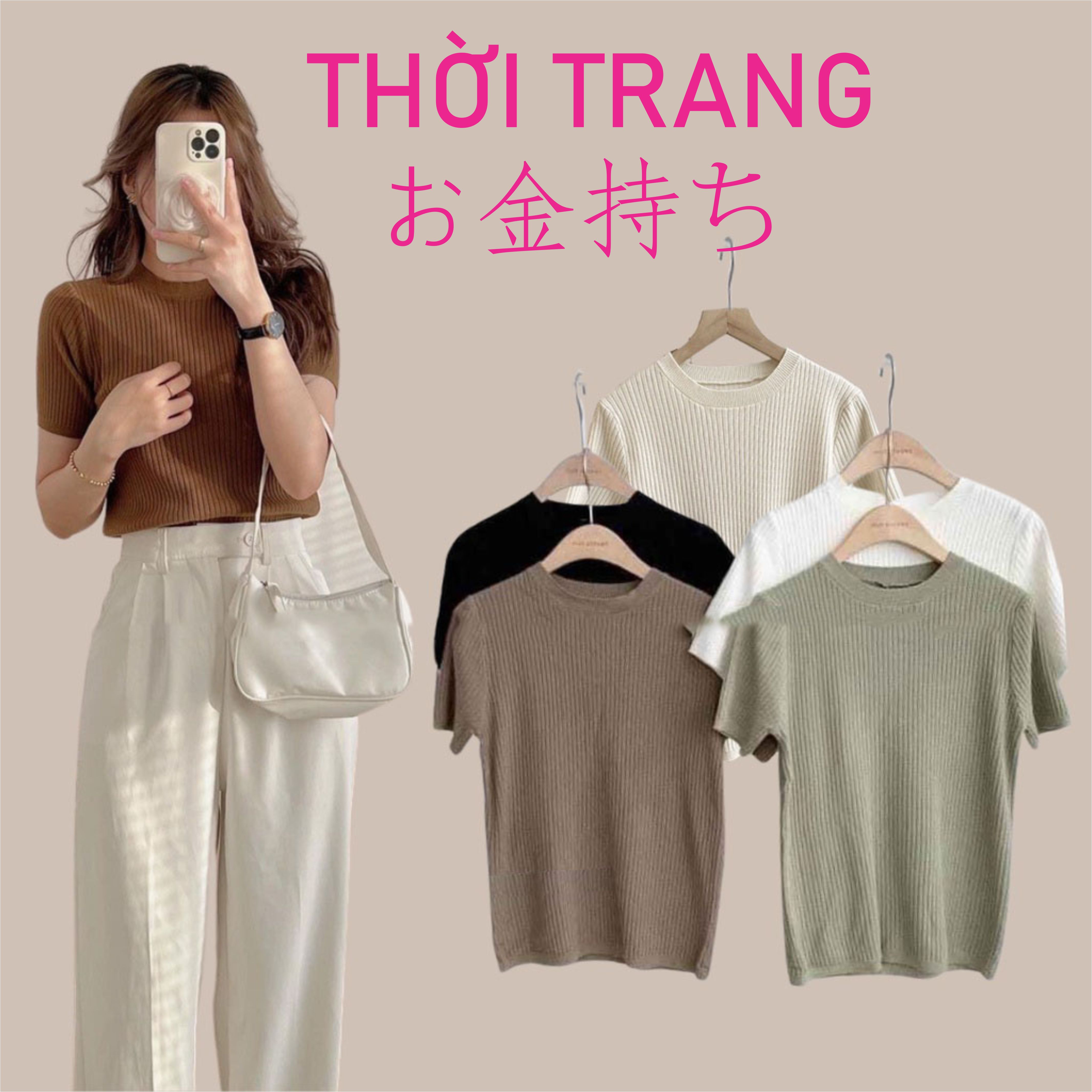 Áo Len cộc tay nữ chất Tăm Đũa Dáng Ôm Cổ Tròn