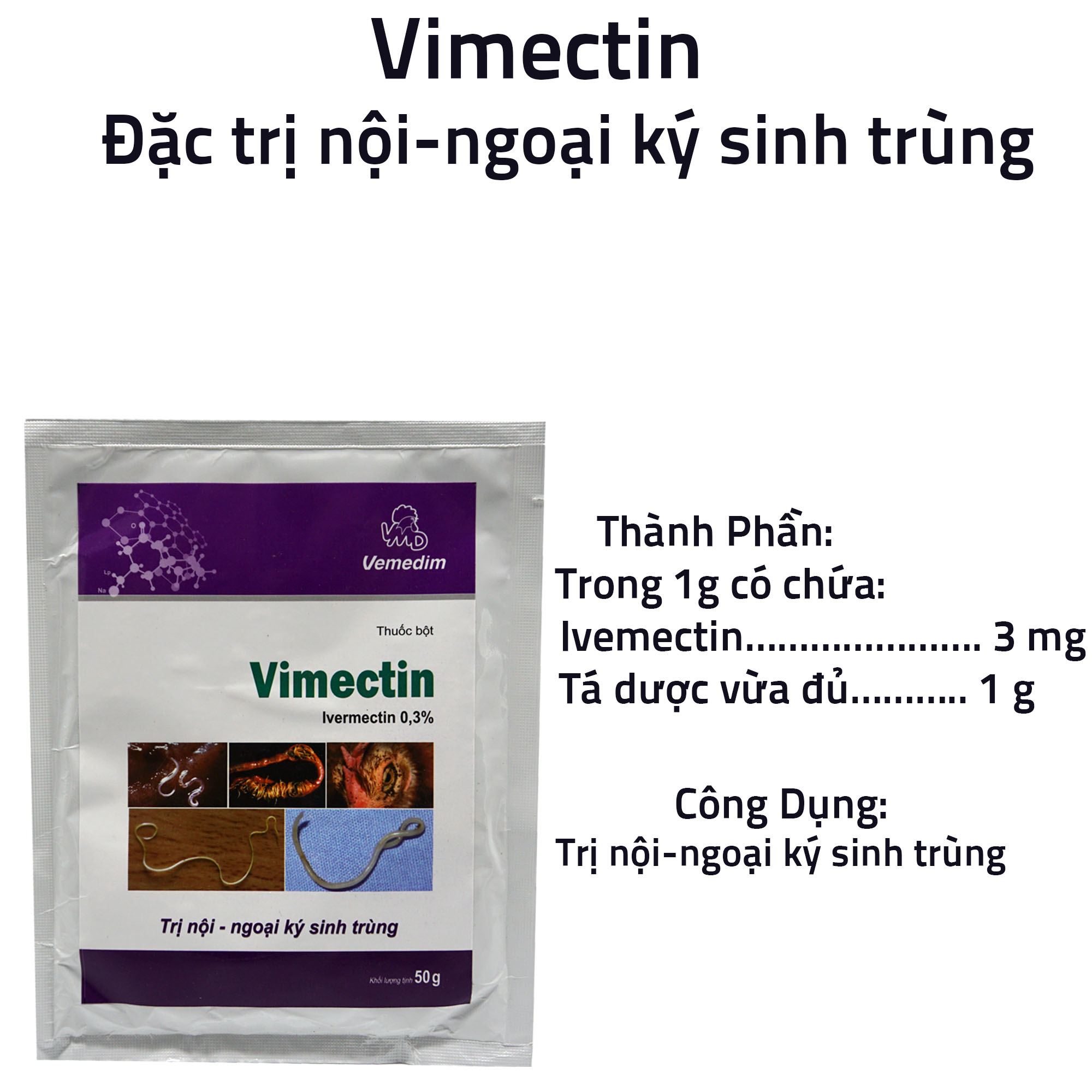 [THÚ Y] 1 gói Vimectin dùng cho nội ngoại ký sinh trùng trên trâu bò lợn gà