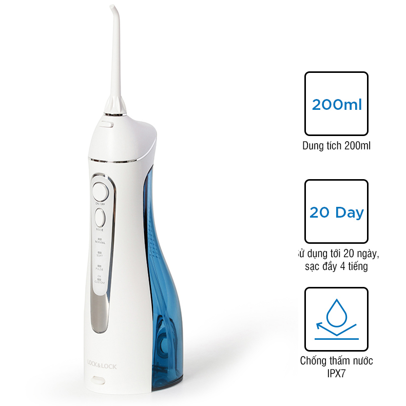 Máy Tăm Nước Không Dây LocknLock Cordless Oral Irrigator ENR156BLU - Màu Xanh Da Trời