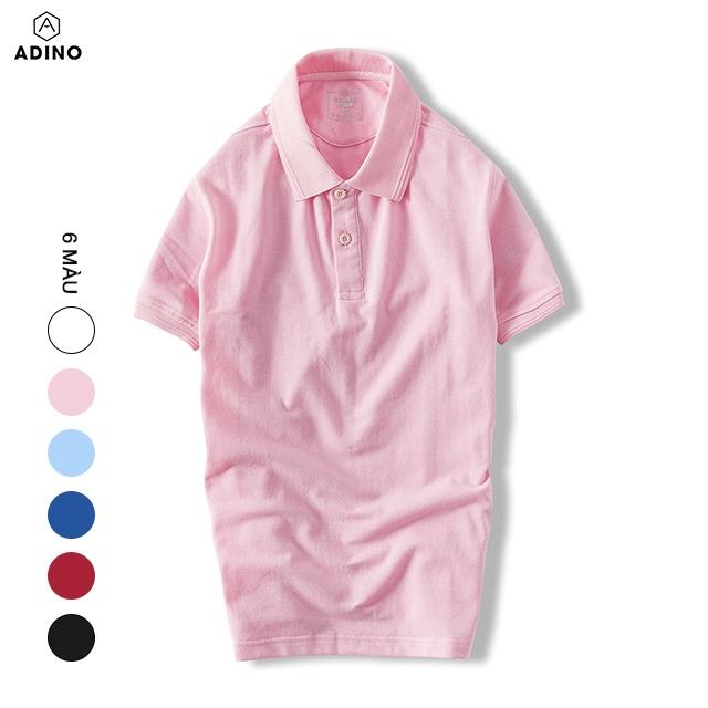 Áo polo nam ADINO màu hồng phối viền chìm vải cotton co giãn dáng công sở slimfit hơi ôm trẻ trung AP85