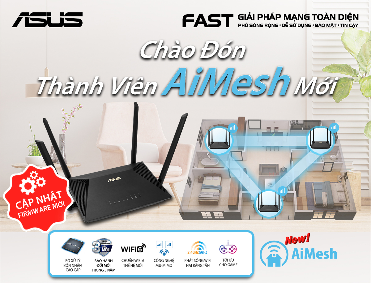 Gaming Router Wifi Băng Tần Kép ASUS RT-AX53U AX1800 MU-MIMO AiProtection- Hàng Chính Hãng