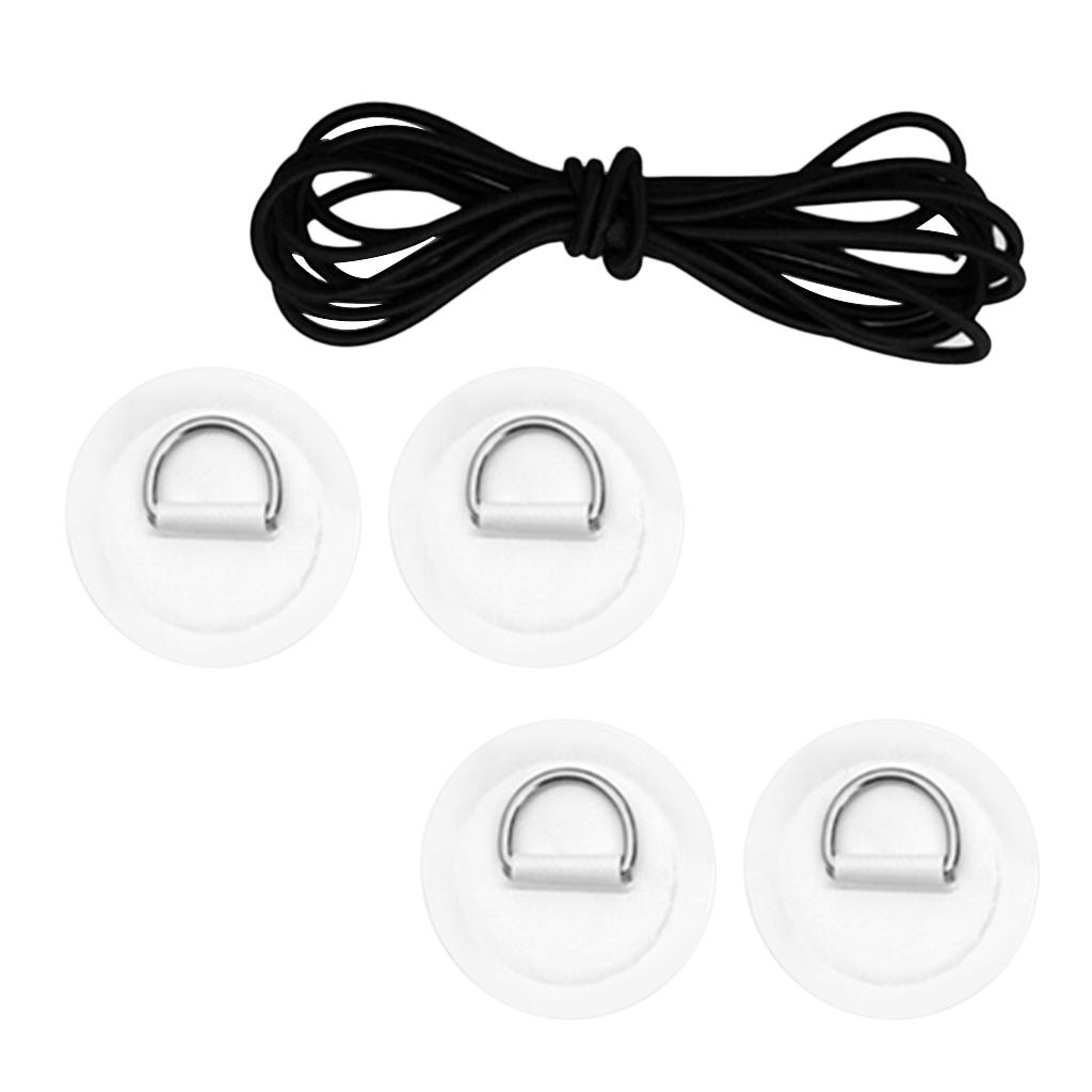 2xD Ring Pad Patch Boat Deck Bungee Rope Kit for Stand Up Paddle Board White