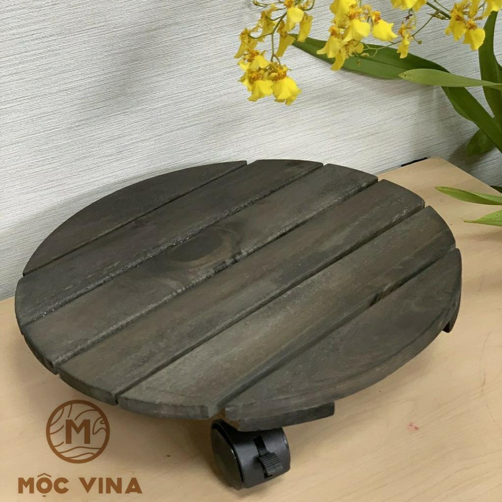 (Bộ 2) Đế Lót Tròn Nâng Chậu Cây Chậu Hoa Di Động Có Bánh Xe Màu Đen Đường Kính 30 cm Mộc Vina