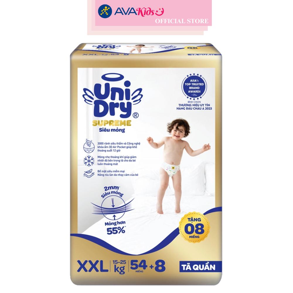 Tã quần Unidry Supreme Thin &amp; Soft size XXL 54 + 8 miếng (15 - 25 kg)