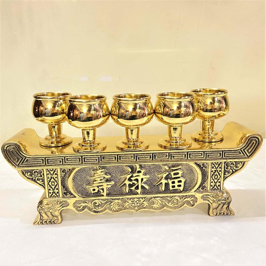 Bộ Chung Nước Cúng Khắc Sen Rồng Bằng Đồng mẫu 2