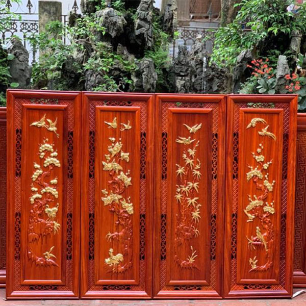 Bộ tranh gỗ hương tứ quý 38 x108 x 3cm