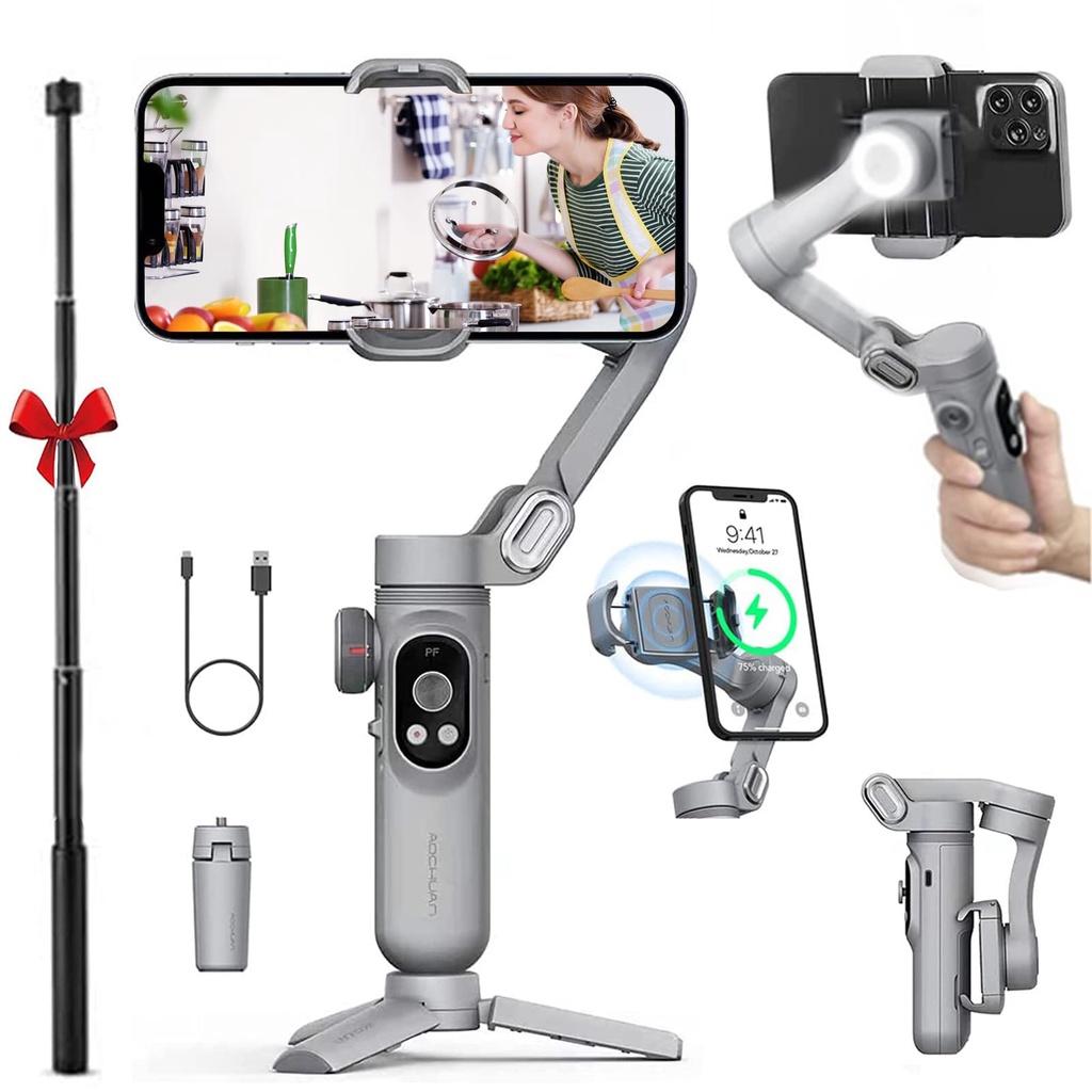 Gậy quay phim điện thoại có đèn LED Smart X Pro - Gậy gimbal đa năng cho điện thoại ip13 pro max 3 trục xoay, bluetooth