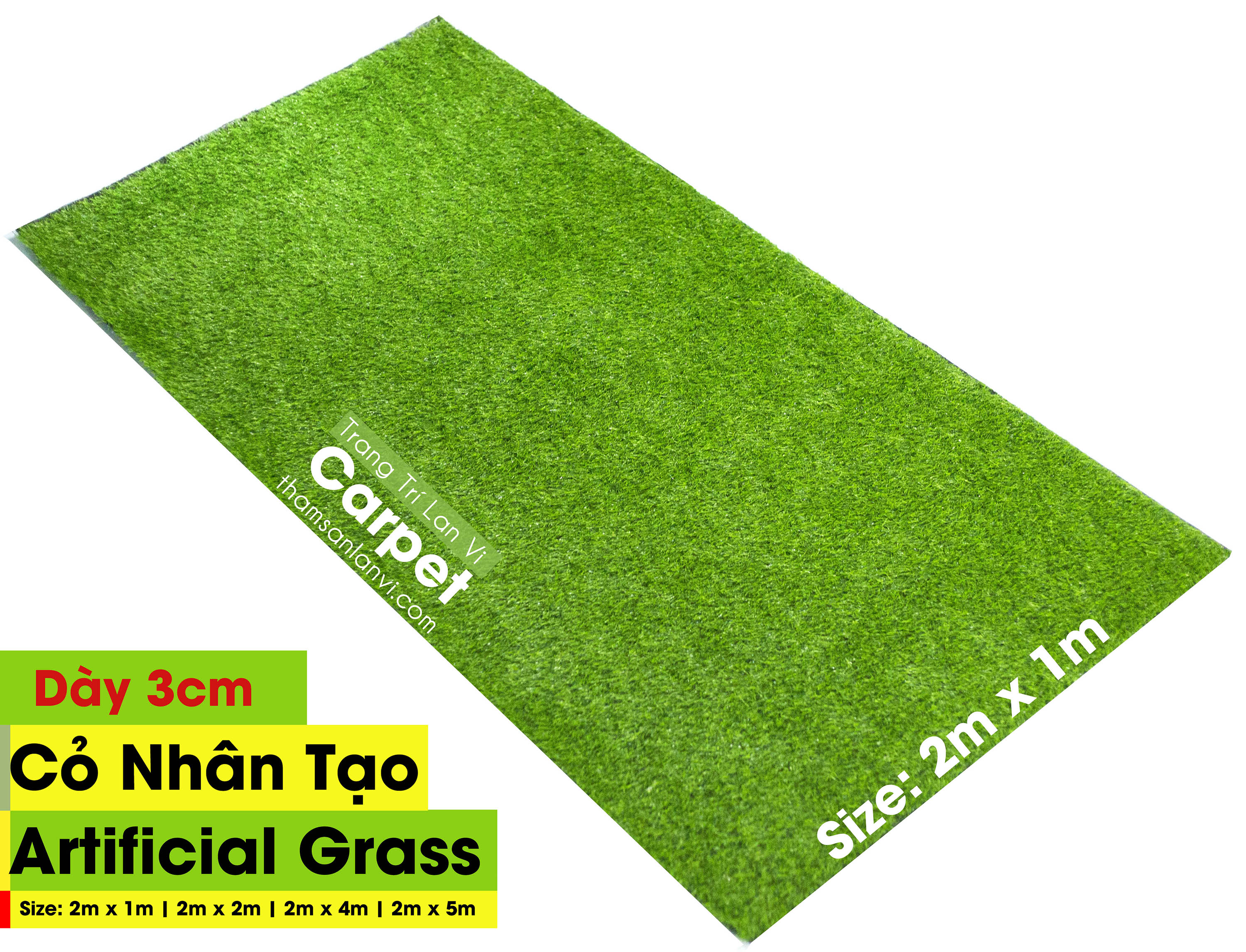 Thảm cỏ nhân tạo dày 3cm (không phai màu) độ bên cao, thoát nước, trang trí nhà cửa, sân vườn