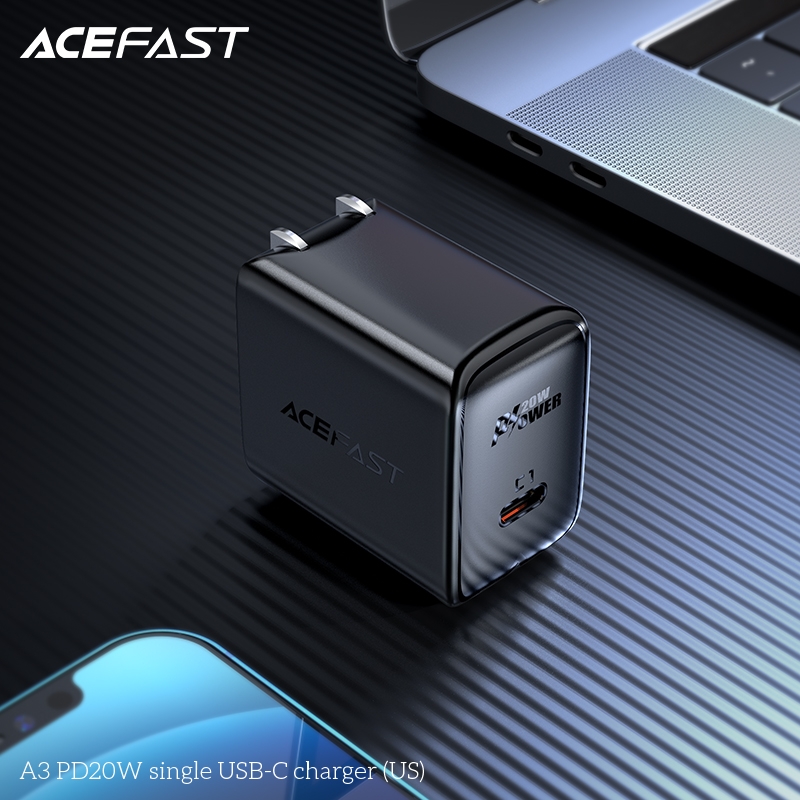 Adapter Sạc Acefast PD 3.0 20W 1 Cổng USB Type-C Chuôi Dẹt US A3 - Hàng Chính Hãng