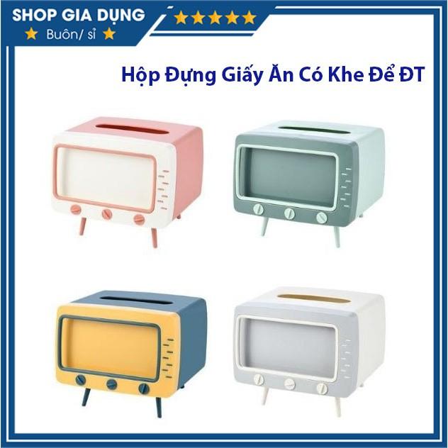 Hộp Đựng Giấy Ăn Vintage Hộp Giấy Ăn Có Khe Để Điện Thoại Hộp Giấy Ăn Hình Tivi