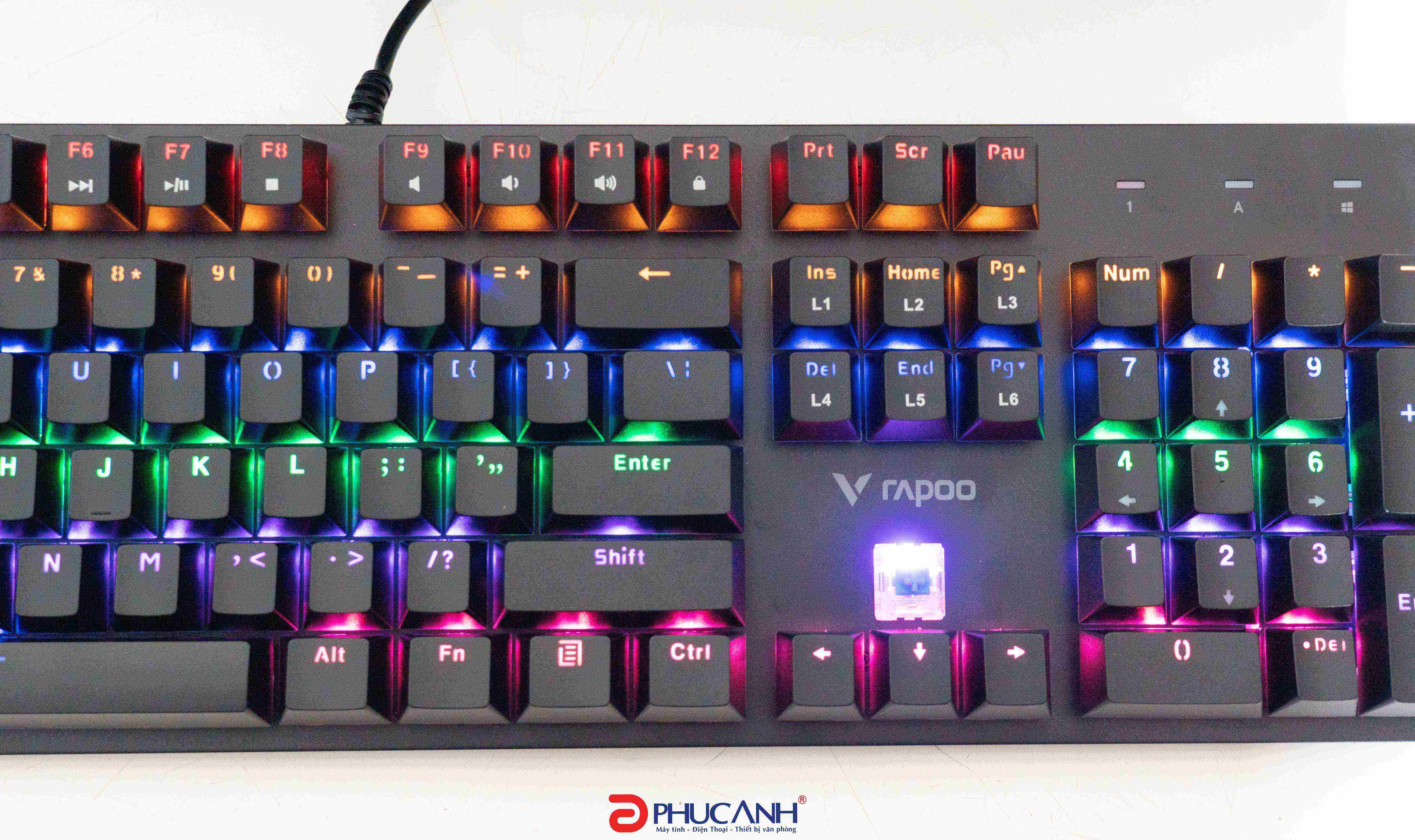 Bàn Phím Gaming Cơ RAPOO Mỗi Phím Đèn Riêng, Khung Kim Loại, Dây Nylon Dù - V500SE - Hàng Chính Hãng