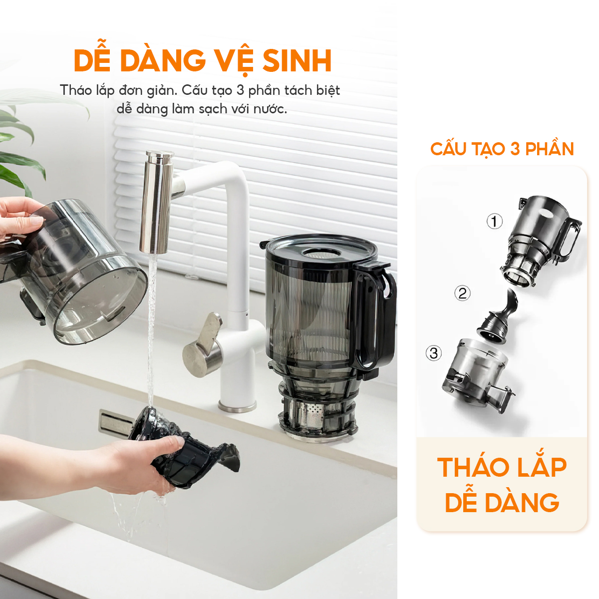Máy ép chậm Lebenlang LBL3077, công suất 250W, dung tích 1000ml, ép kiệt bã, giữ trọn dinh dưỡng, bảo hành 2 năm - hàng chính hãng