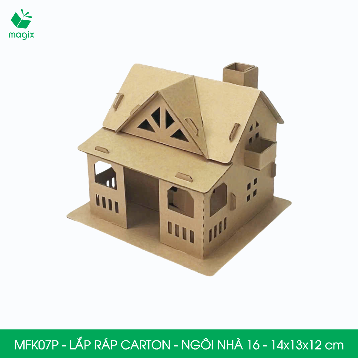MFK07P -14x13x12 cm - Mô hình ngôi nhà lắp ráp từ bìa carton cao cấp, nhà giấy carton mini sáng tạo