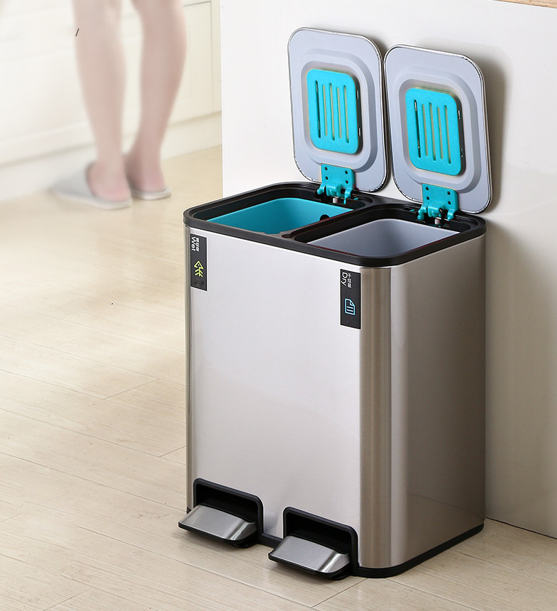 THÙNG RÁC INOX ĐẠP CHÂN 2 NGĂN CAO CẤP H79