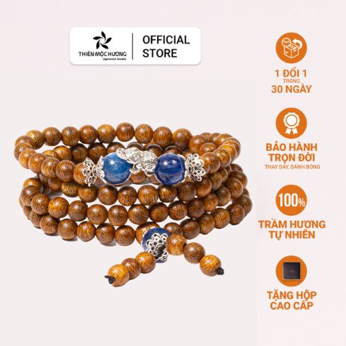 Vòng tay trầm hương tự nhiên 108 hạt Kim Thiềm Đài Cát mix Charm Bạc 925 cao cấp - Giàu sang, thịnh vượng - Trầm Tốc Việt Nam - Thiên Mộc Hương