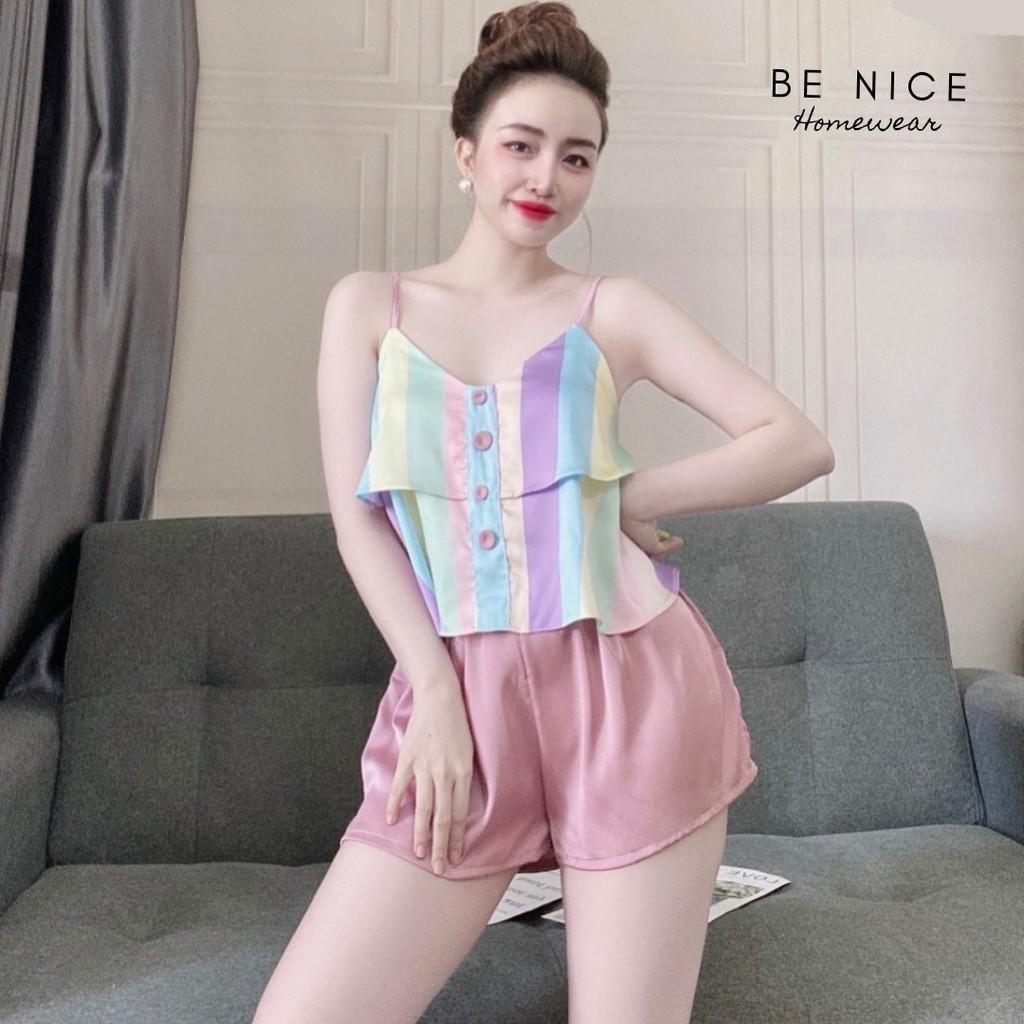 Set lụa dây mặc nhà 2 tầng nhiều họa tiết đáng yêu