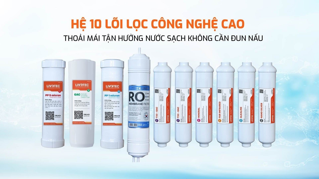 Máy lọc nước nóng lạnh 10 lõi Karofi Livotec 616 - Hàng chính hãng