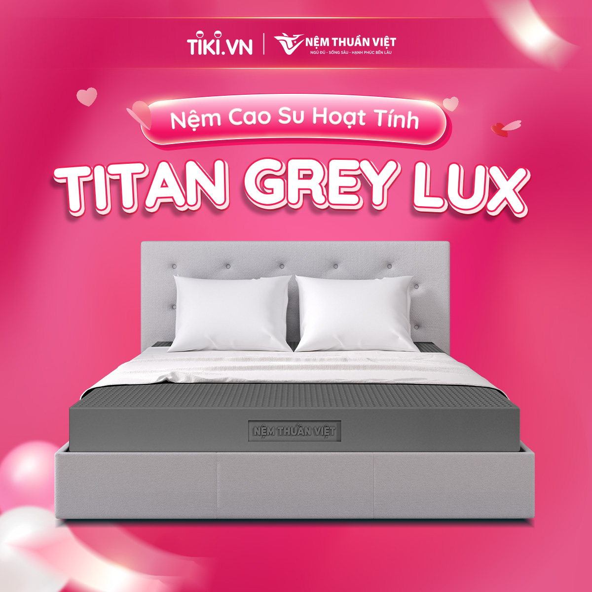 Nệm Cao Su Hoạt Tính Titan Grey - Êm ái, kháng khuẩn - Bảo hành 15 năm