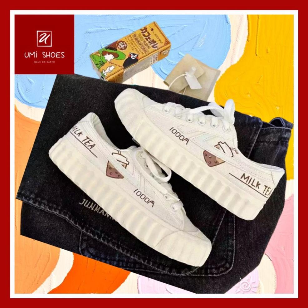 Giày thể thao nữ trắng đế bằng bánh mì basic độn đế cao 3cm vải canvas bata mới hot phong cách ulzzang đẹp cá tính