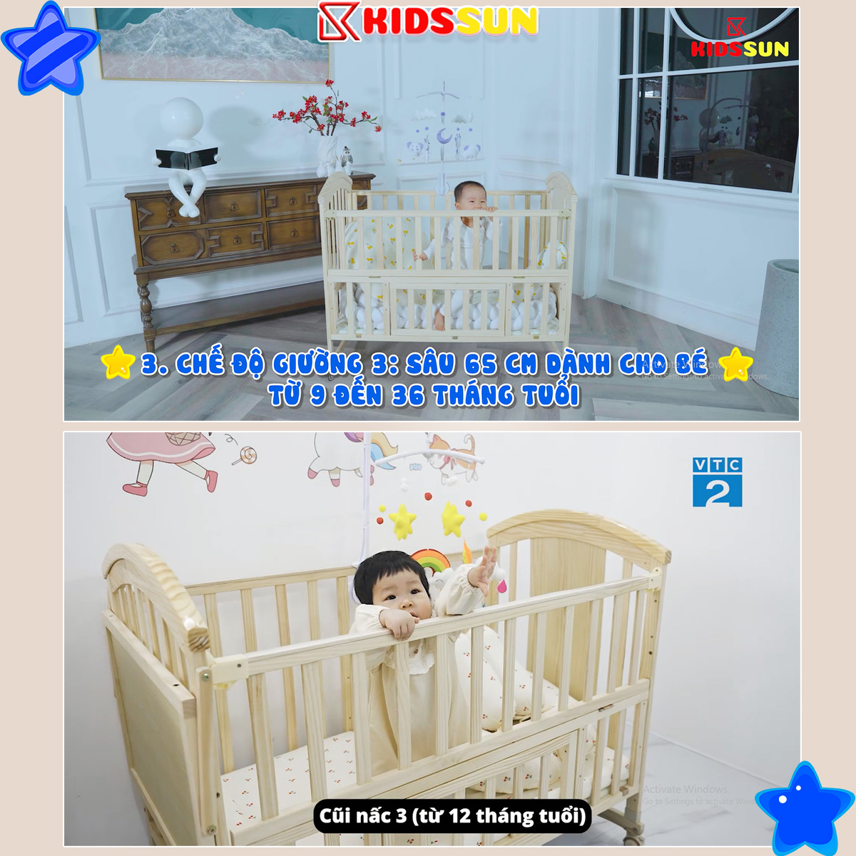 Giường Cũi/ Nôi Cũi Đa Năng Cho Bé 6 Chế Độ Cỡ Lỡn RxDxC Lọt Lòng 62x114