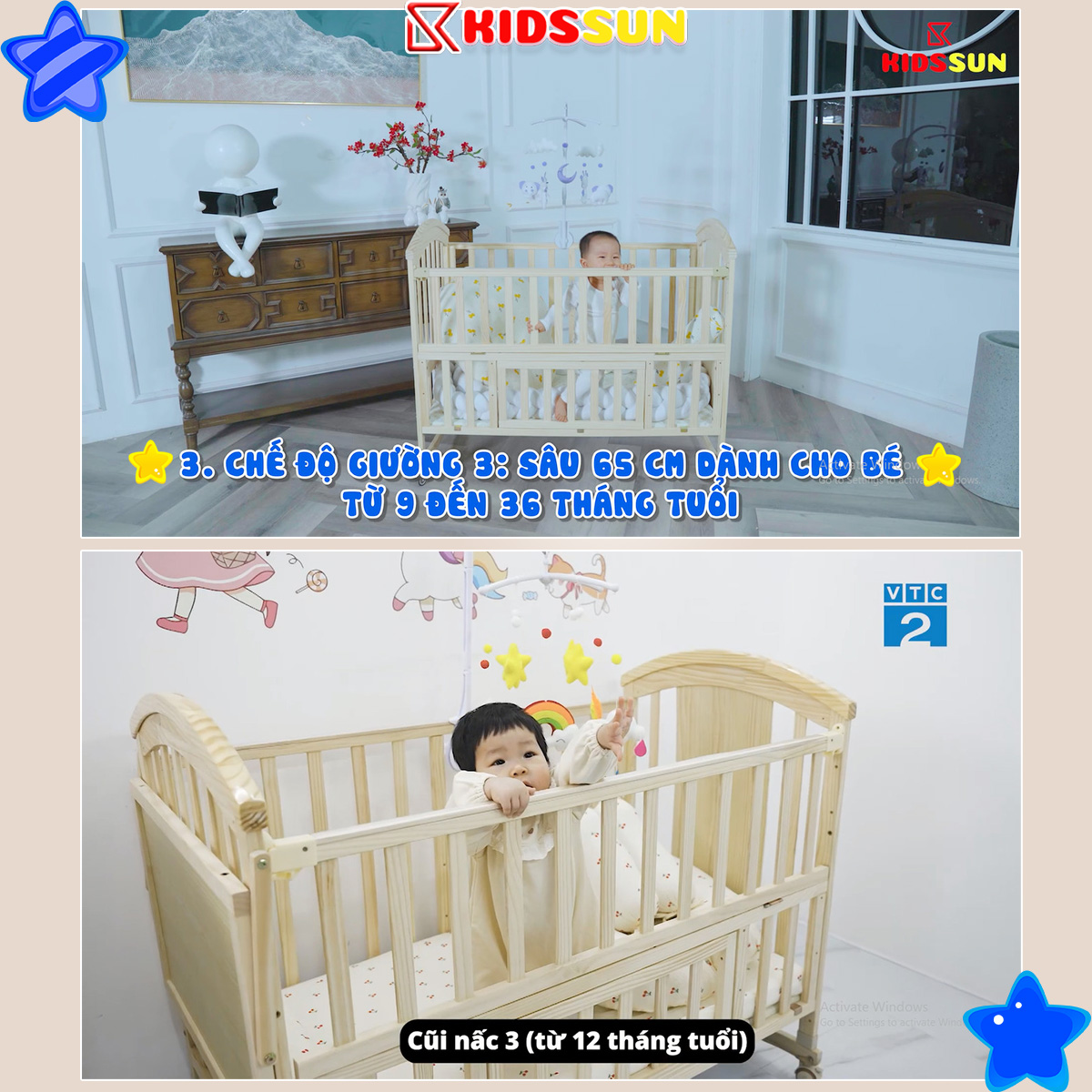 Giường Cũi/ Nôi Cũi Đa Năng Cho Bé 6 Chế Độ Cỡ Lỡn RxDxC (67x120x102) Lọt Lòng 62x114 