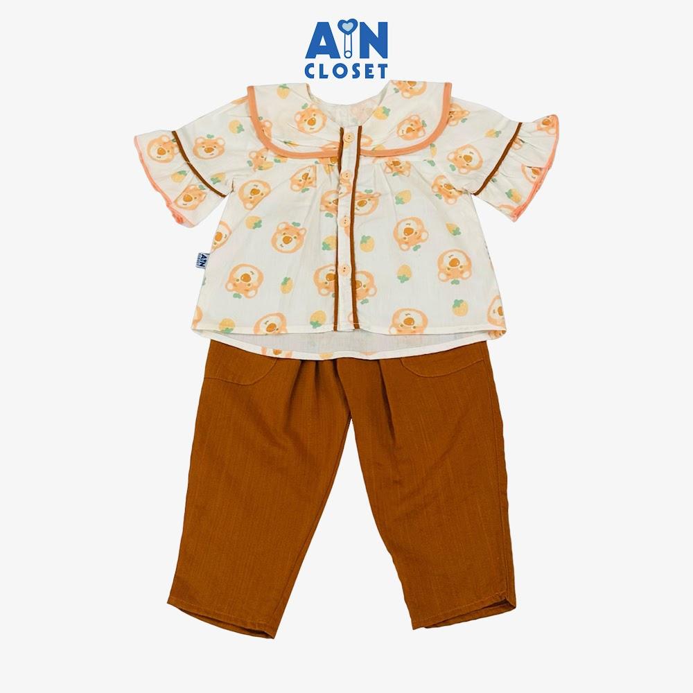 Bộ quần áo Dài tay ngắn bé gái họa tiết Gấu Cam cotton - AICDBGQW6GUJ - AIN Closet
