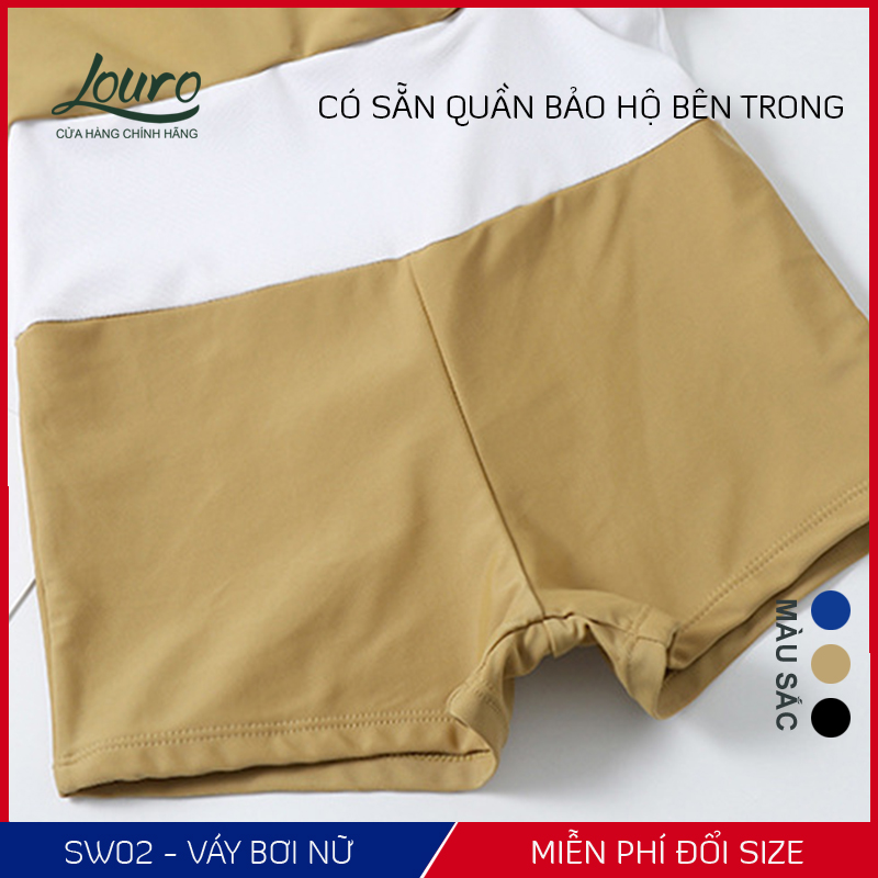 Áo bơi nữ 1 mảnh liền kín đáo Louro, kiểu bikini đi biển tay ngắn chun eo phong cách đồ bơi hàn quốc - SW02