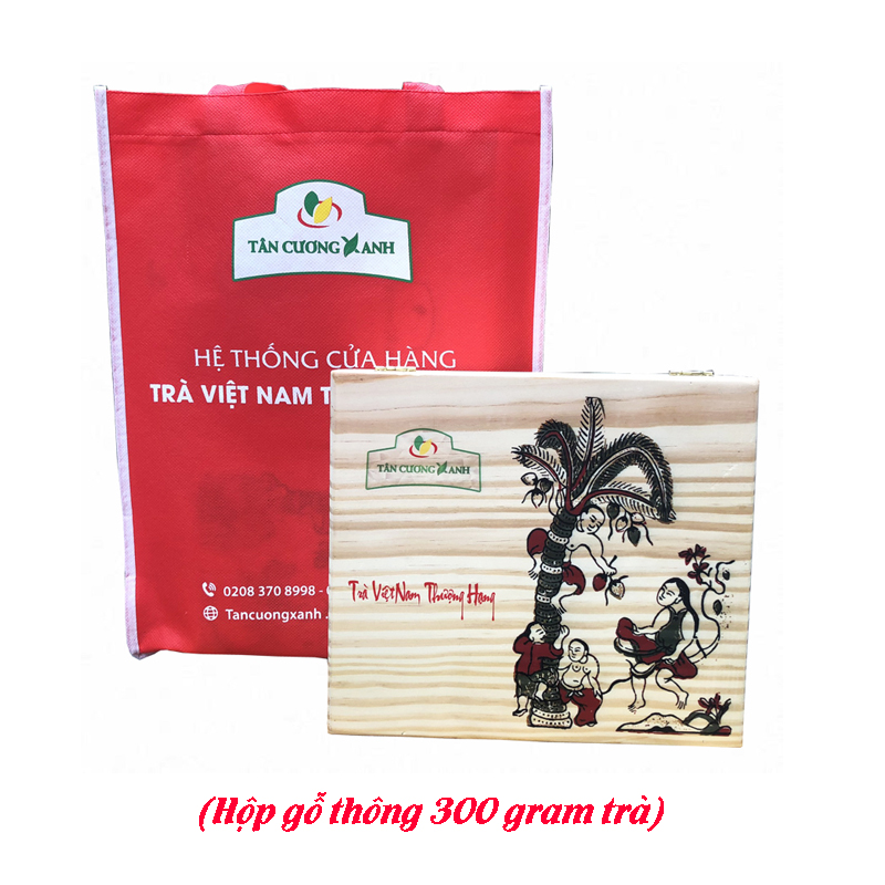 Hộp Trà Xanh Gỗ Thông Tân Cương Xanh 300 gram - Trà Tân Cương thượng hạng Hộp gỗ thông làm quà biếu sếp, biếu người thân, quà tặng đầu năm mới ý nghĩa