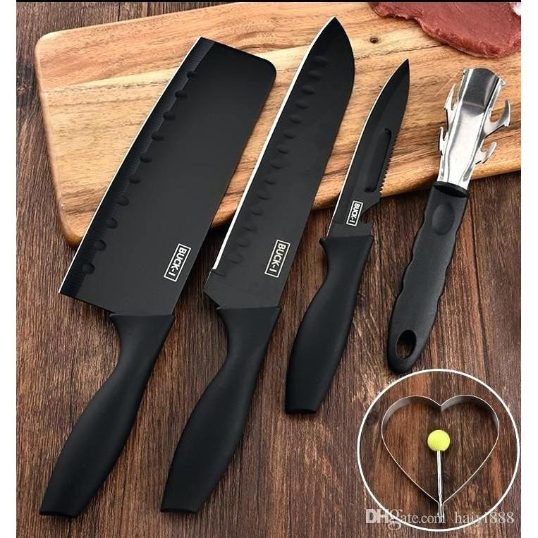 Bộ dao Buck-I đen 5 chi tiết, bộ dao 5 chi tiết làm bếp , quà tặng