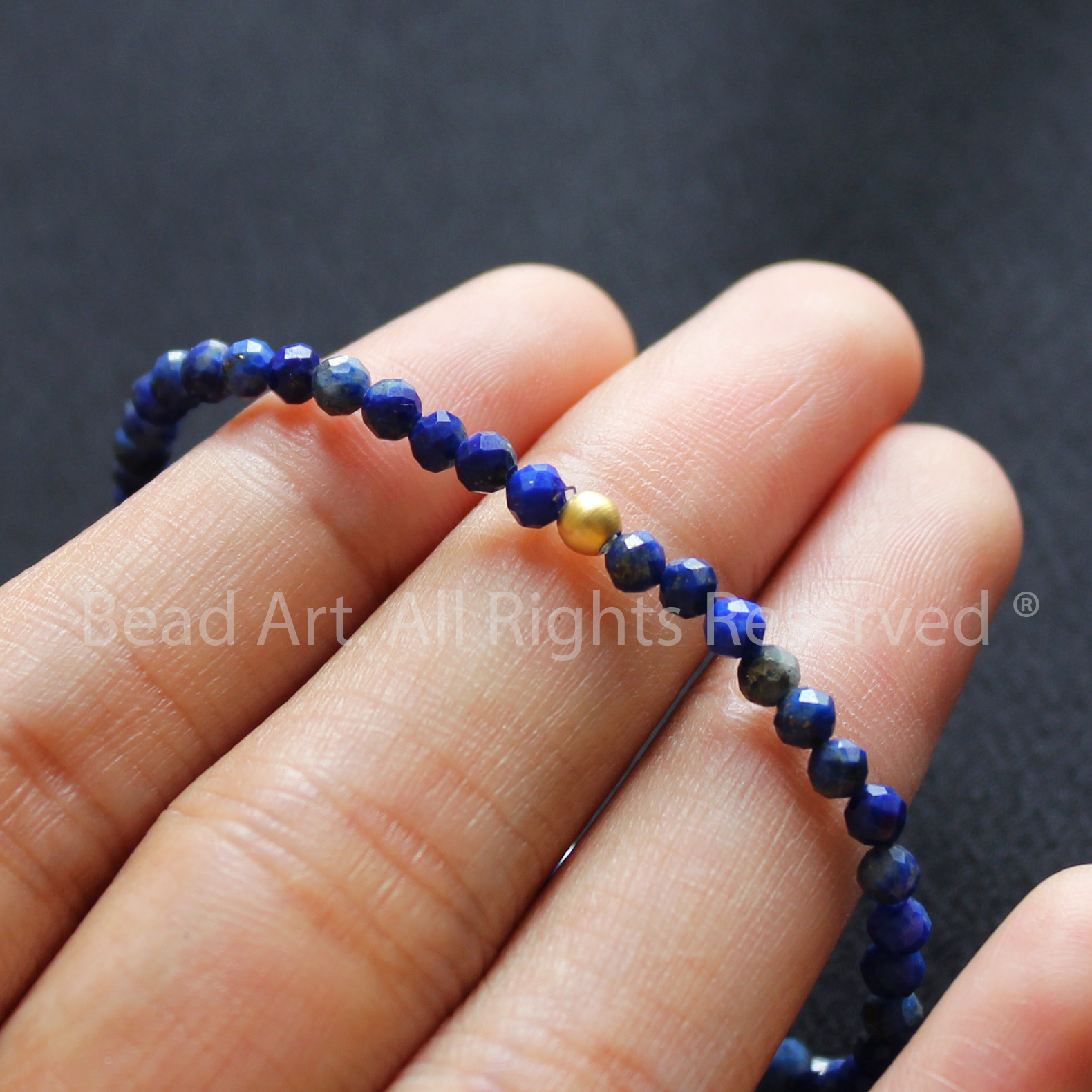 Vòng Tay 3MM Đá Lapis Lazuli Xanh Dương Giác Cắt Thiên Nhiên Size Mini, Vòng Tay Phong Thuỷ, Chuỗi Hạt, Mệnh Thuỷ, Mộc - Bead Art