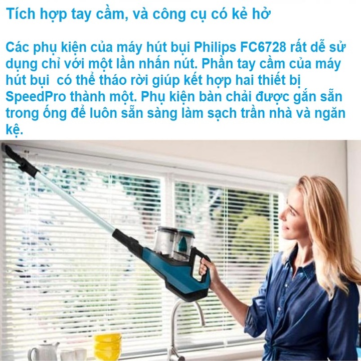 Máy hút bụi dùng pin cầm tay 3 trong 1: Hút bụi, lau sàn và cầm tay nhãn hiệu Philips FC6729/82 - HÀNG NHẬP KHẨU