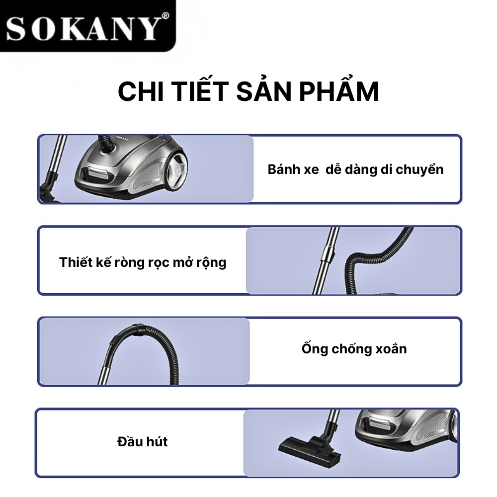 Máy hút bụi cầm tay gia đình SOKANY SK-13041 với lực hút lên đến 220.000Pa có màn hình LCD vô cùng tiện ích - HÀNG CHÍNH HÃNG - DELIYA