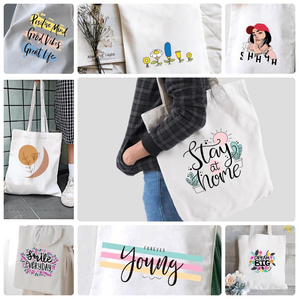 TÚI VẢI ĐEO VAI TOTE CANVAS BAG CÓ KHÓA KÉO SIZE LỚN 33x38cm PHONG CÁCH CÁ TÍNH HOT TREND NHIỀU MẪU 3158 Store
