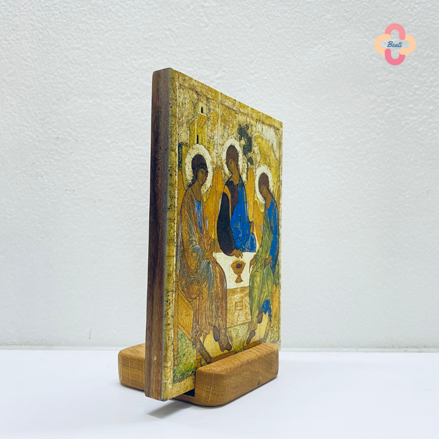 Icon Chúa Ba Ngôi Beati - Tranh Gỗ Thủ Công Màu Rustic / Icon of the Holy Trinity by Andrei Rublev