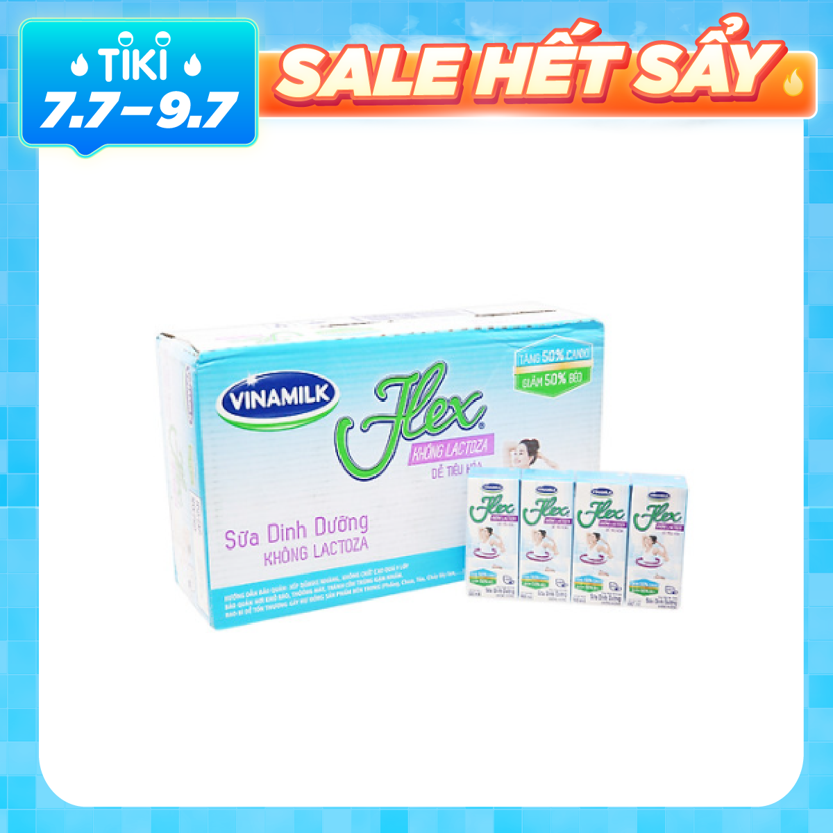 Thùng 48 Hộp Sữa tiệt trùng Vinamilk Flex không Lactose 180ml