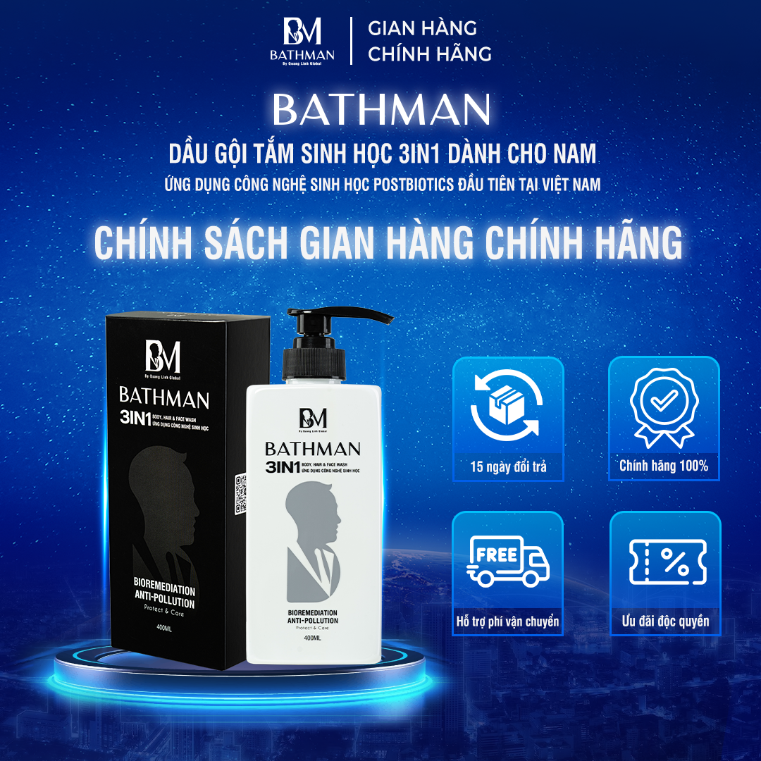 DẦU GỘI TẮM SINH HỌC 3IN1 DÀNH CHO NAM BATHMAN 400ML