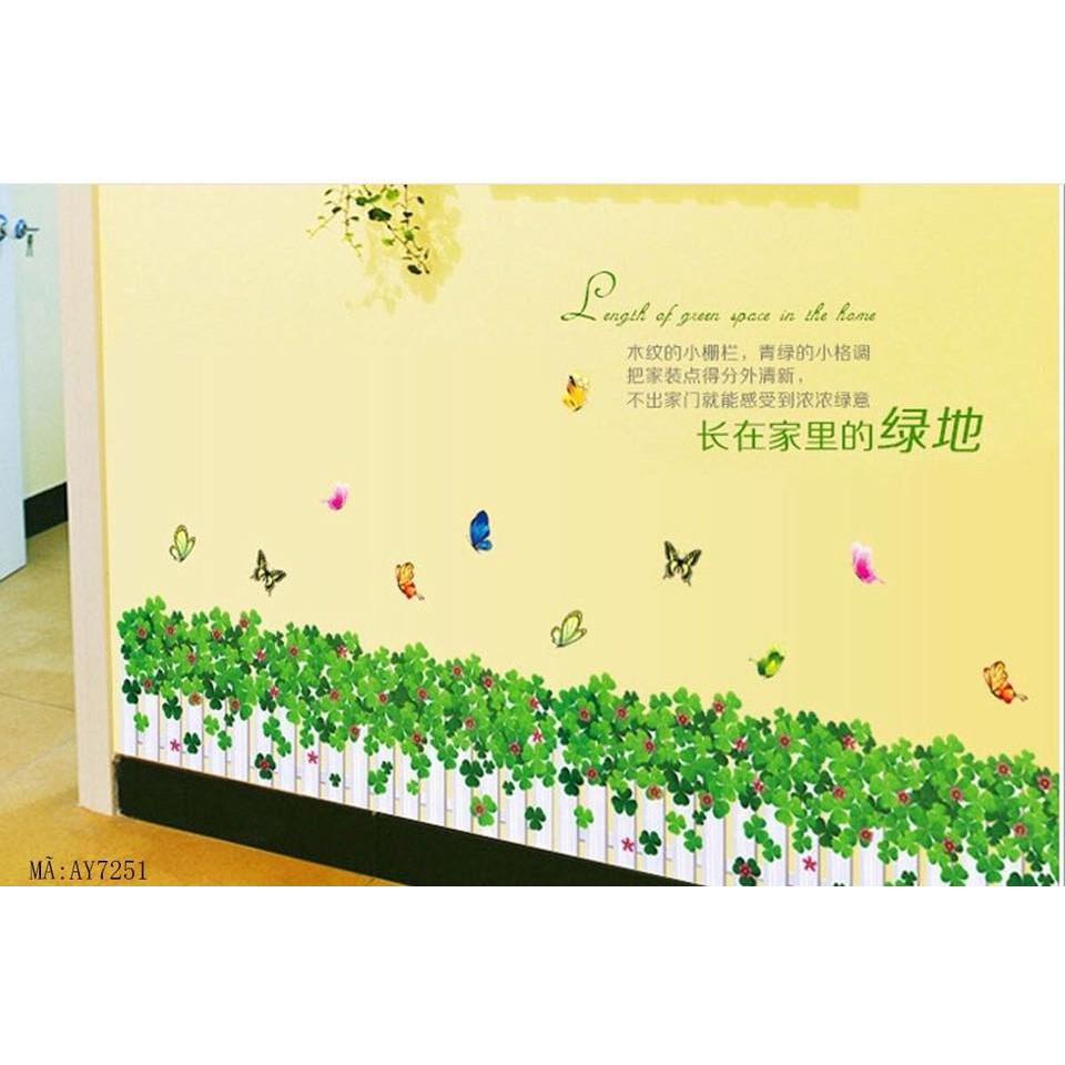 Decal dán tường hàng rào cỏ 3 lá