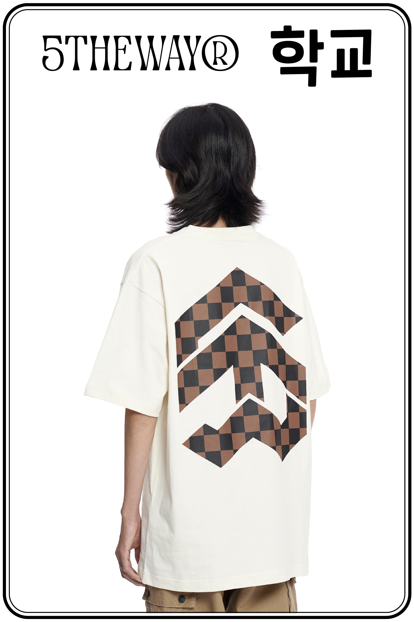 Áo thun 5THEWAY /checkerboard/ New Tee hoạ tiết caro màu nâu TOFU