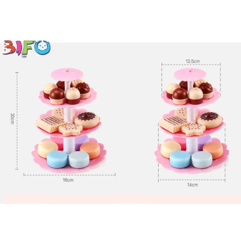 Đồ chơi cắt bánh sinh nhật 3 tầng 23 chi tiết mô phỏng bánh Macarons bánh quy đồ chơi cho trẻ em