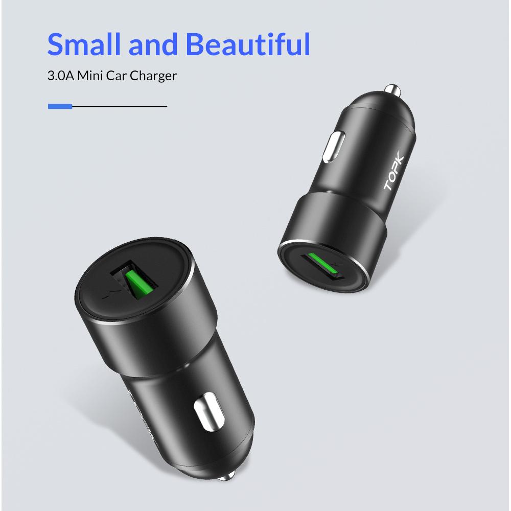 Tẩu sạc xe hơi TOPK G102Q USB 3.0, Sạc nhanh QC3.0 cho iPhone, Samsung, Xiaomi, Huawei - Hàng nhập khẩu