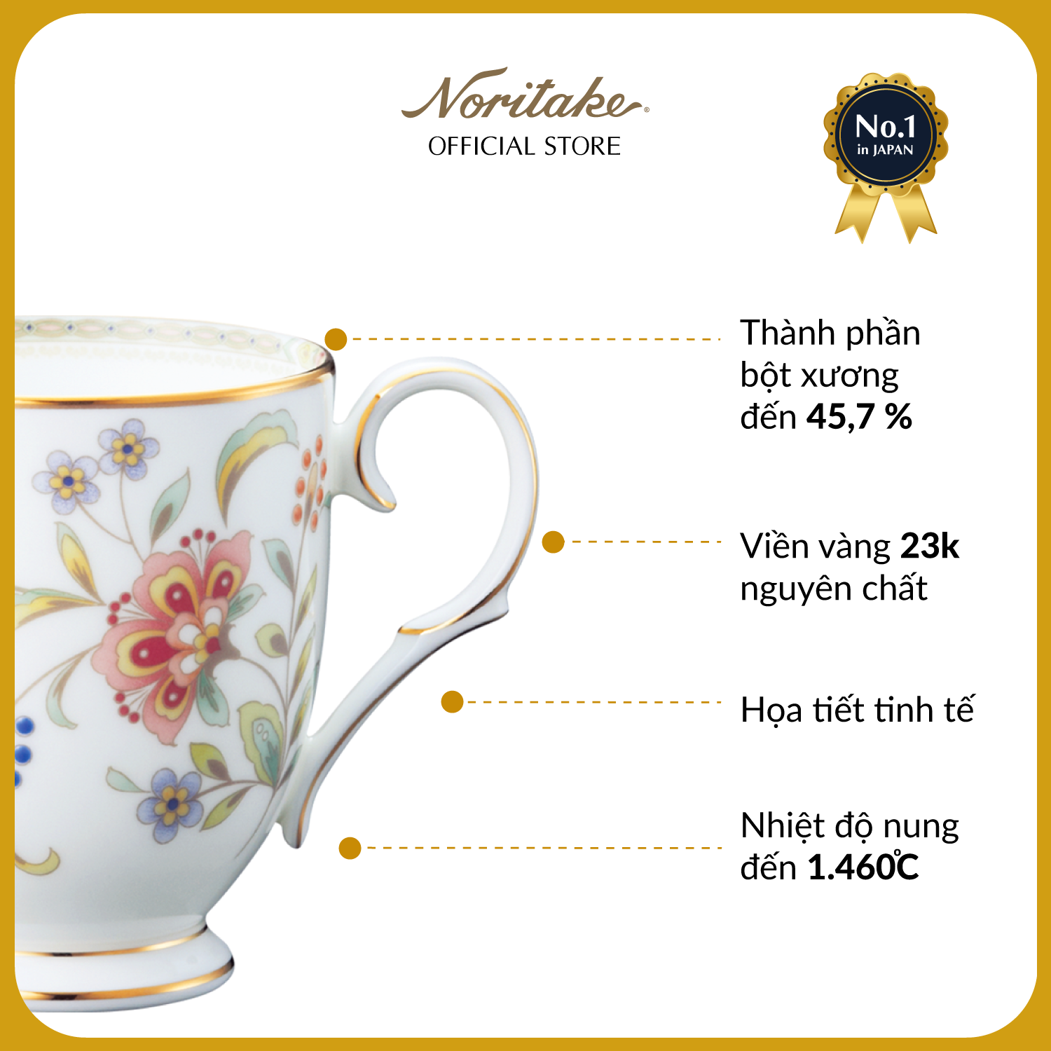 Cốc uống nước/ Cốc uống cà phê Noritake dòng Primrose sứ xương cao cấp