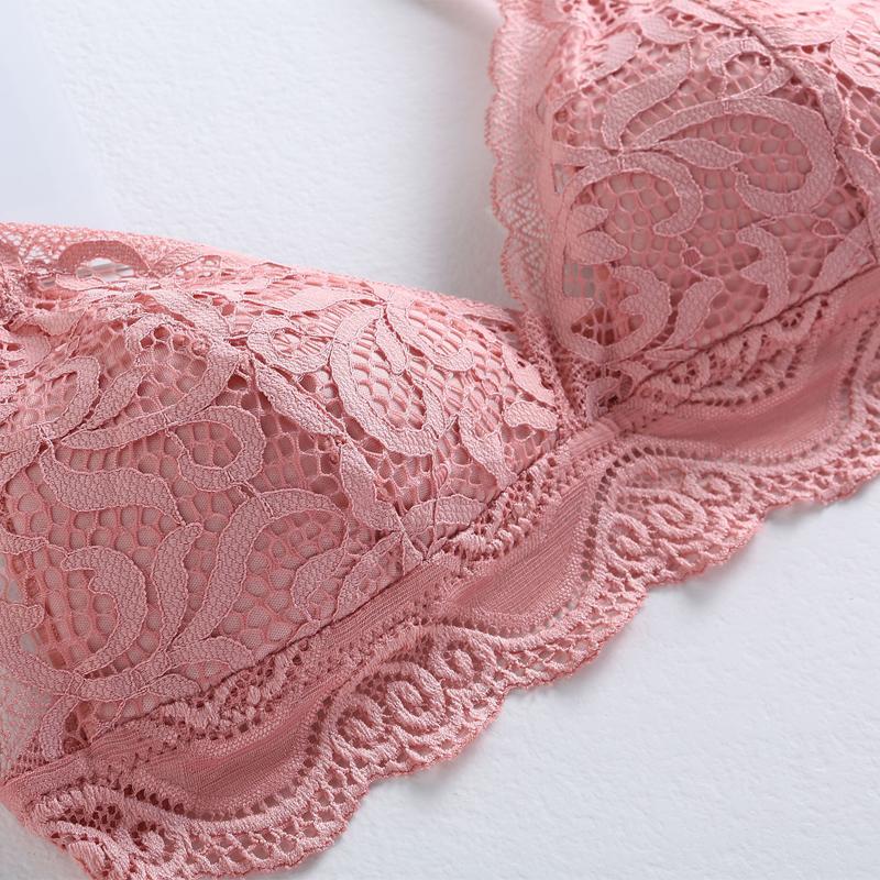 Pháp Mới Hồng Bông Siêu Mỏng Bộ Đồ Lót Mùa Hè Gợi Cảm Dây Không Push Up Bra Bộ Mùa Xuân phụ Nữ Plus Kích Thước Bộ Đồ Lót Ren