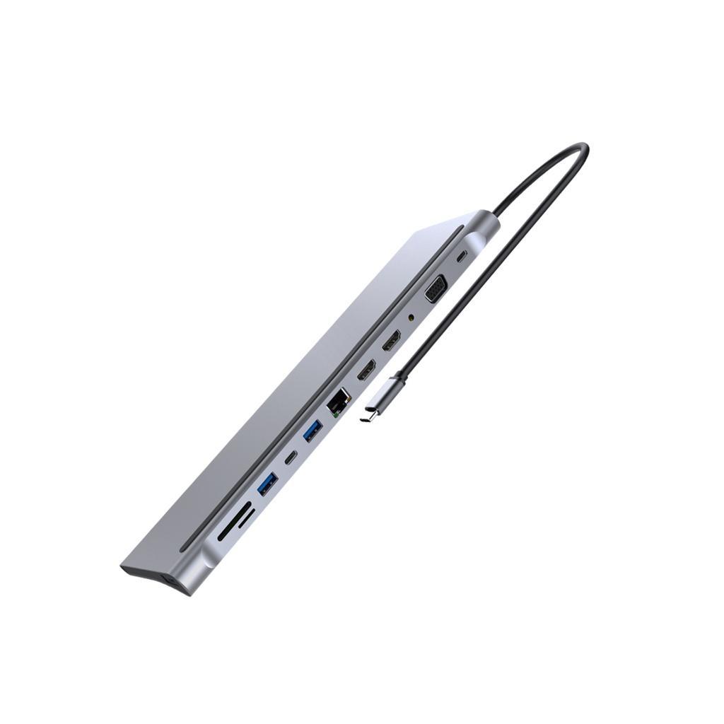 Đế Sạc 12 Trong 1 Cổng Type-C HDMI * 2 VGA Audio TF / SD Ethernet PD USB-C HUB Cho Laptop Macbook pro