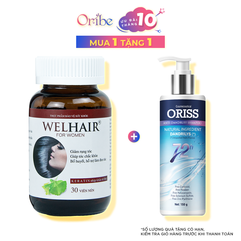 Viên uống Ngăn Rụng Tóc, Giúp Tóc Mọc Dày và Nhanh, Làm Đen Tóc Welhair for Women