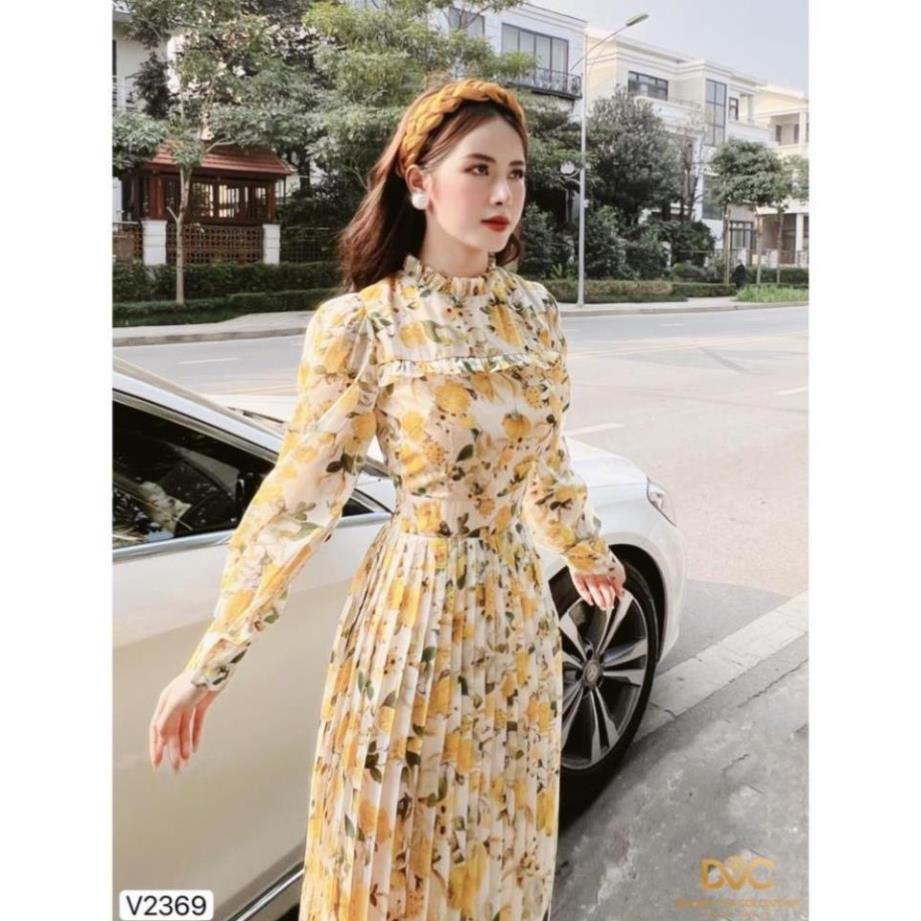 Váy hoa vàng chân dập ly V2369 - DOLCE VIVA COLLECTION