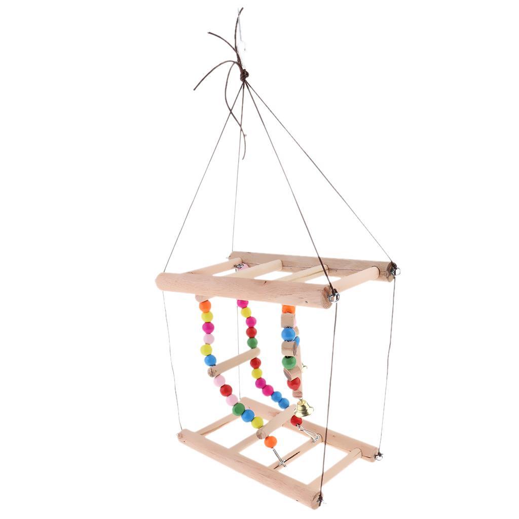 Bird Wooden Ladder Parrot Swing Cage Activity Toys with Bell