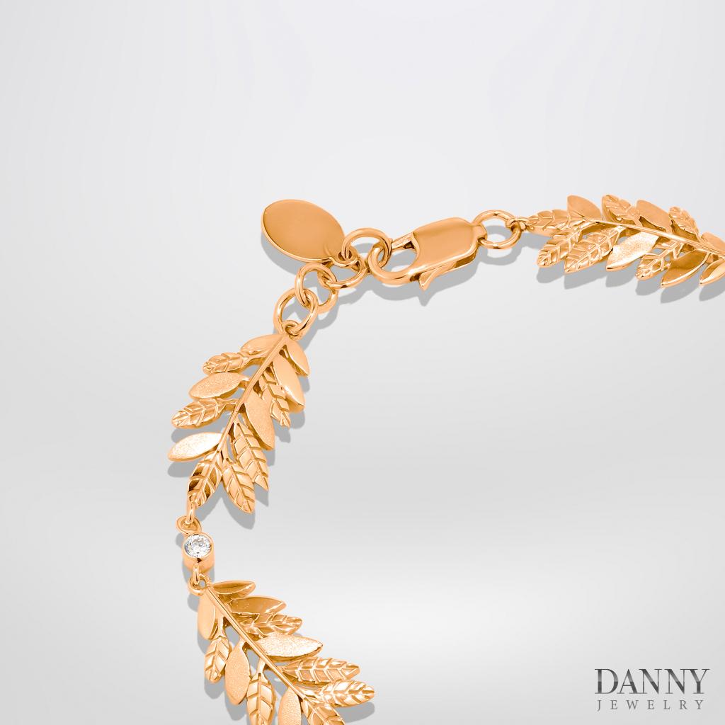 Lắc Tay Danny Jewelry Bạc 925 Xi Rhodium/Vàng hồng Lá Nguyệt Quế Đính Đá CZ LT006