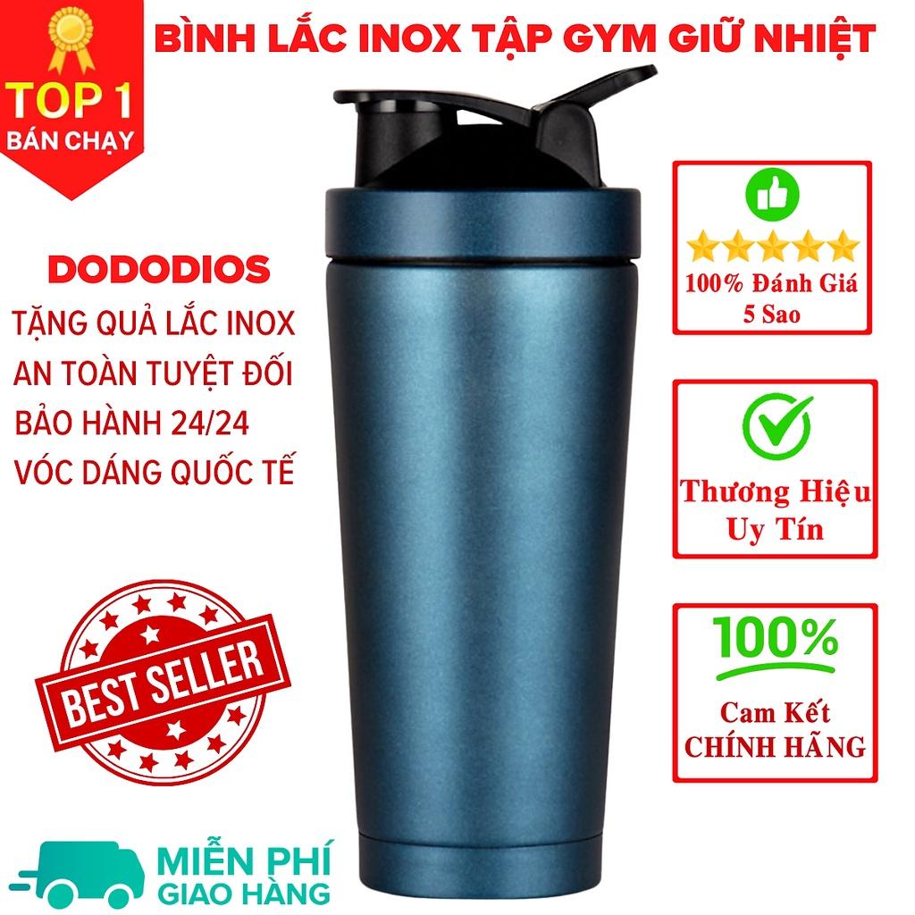 bình lắc gym shaker, bình nước thể thao inox giữ nhiệt + Tặng quả lắc - Màu Đen