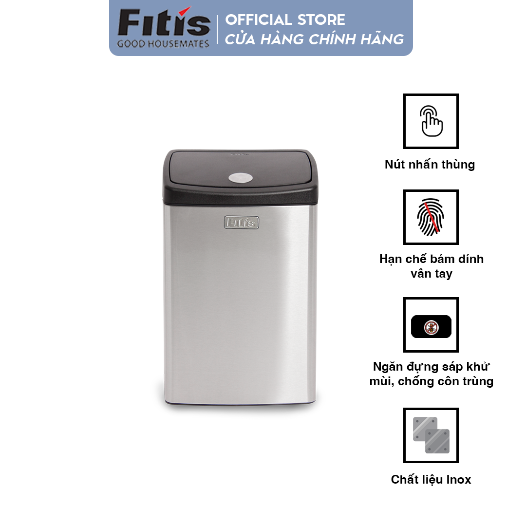Thùng rác inox cao cấp - FITIS nhấn vuông nhỏ STS1-901 - inox